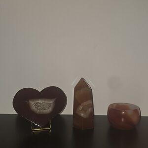 Elegant Brown Geode Heart and Crystal Set
